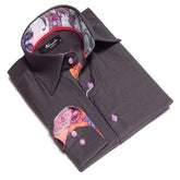 Black with Colorful Paisley Mens Slim Fit Designer Dress Shirt - tailored Cotton Shirts for Work and Casual Wear - Amedeo Exclusive