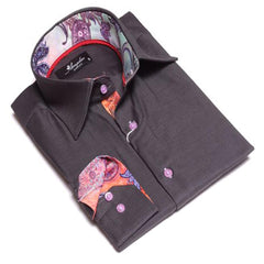 Black with Colorful Paisley Mens Slim Fit Designer Dress Shirt - tailored Cotton Shirts for Work and Casual Wear - Amedeo Exclusive