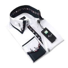 Solid White with Plaid Mens Slim Fit Designer Dress Shirt - tailored Cotton Shirts for Work and Casual Wear - Amedeo Exclusive