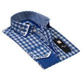 Blue White Checkers Mens Slim Fit Designer Dress Shirt - tailored Cotton Shirts for Work and - Amedeo Exclusive