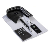 Checkered White Mens Slim Fit Designer Dress Shirt - tailored Cotton Shirts for Work and Casual Wear - Amedeo Exclusive