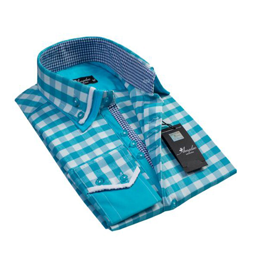 Light Blue White Check Mens Slim Fit Designer Dress Shirt - tailored Cotton Shirts for Work and - Amedeo Exclusive