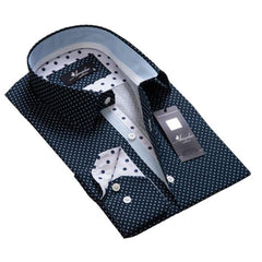 Blue Dots Mens Slim Fit Designer Dress Shirt - tailored Cotton Shirts for Work and Casual Wear - Amedeo Exclusive