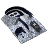 White Blue Paisley Mens Slim Fit Designer Dress Shirt - tailored Cotton Shirts for Work and Casual - Amedeo Exclusive
