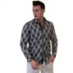 Black and White Mens Slim Fit Designer Dress Shirt - tailored Cotton Shirts for Work and Casual Wear