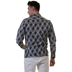 Black and White Mens Slim Fit Designer Dress Shirt - tailored Cotton Shirts for Work and Casual Wear