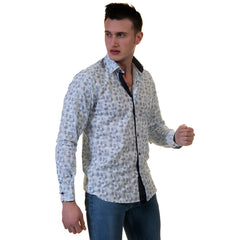 Light Blue Floral Mens Slim Fit Designer Dress Shirt - tailored Cotton Shirts for Work and Casual Wear