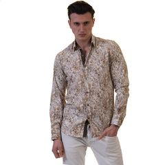 Beige Mens Slim Fit Designer Dress Shirt - tailored Cotton Shirts for Work and Casual Wear