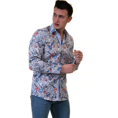 Blue Mens Slim Fit Designer Dress Shirt - tailored Cotton Shirts for Work and Casual Wear