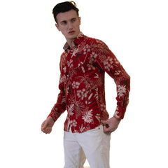 Dark Red Mens Slim Fit Designer Dress Shirt - tailored Cotton Shirts for Work and Casual Wear