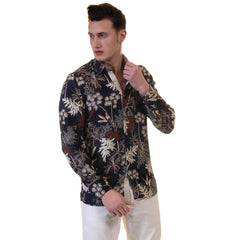 Floral Mens Slim Fit Designer Dress Shirt - tailored Cotton Shirts for Work and Casual Wear