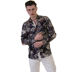 Floral Mens Slim Fit Designer Dress Shirt - tailored Cotton Shirts for Work and Casual Wear