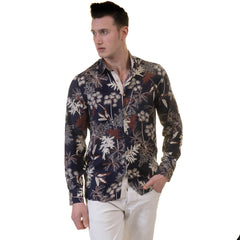 Floral Mens Slim Fit Designer Dress Shirt - tailored Cotton Shirts for Work and Casual Wear