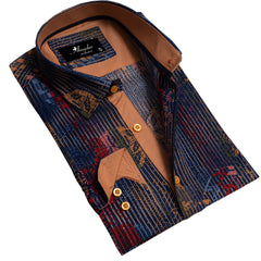 Brown Floral Mens Slim Fit Designer Dress Shirt - tailored Cotton Shirts for Work and Casual Wear