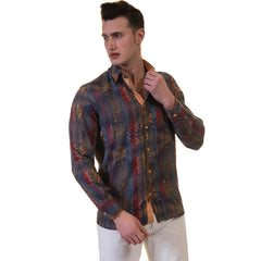 Brown Floral Mens Slim Fit Designer Dress Shirt - tailored Cotton Shirts for Work and Casual Wear