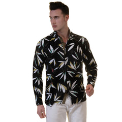 Black Floral Mens Slim Fit Designer Dress Shirt - tailored Cotton Shirts for Work and Casual Wear