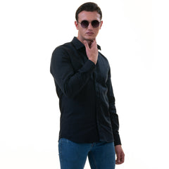 Navy Colored Luxury Men's Tailor Fit Button Up European Made Linen Shirts