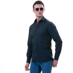 Navy Colored Luxury Men's Tailor Fit Button Up European Made Linen Shirts
