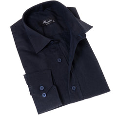 Navy Colored Luxury Men's Tailor Fit Button Up European Made Linen Shirts