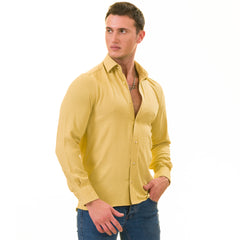Mustard Colored Luxury Men's Tailor Fit Button Up European Made Linen Shirts