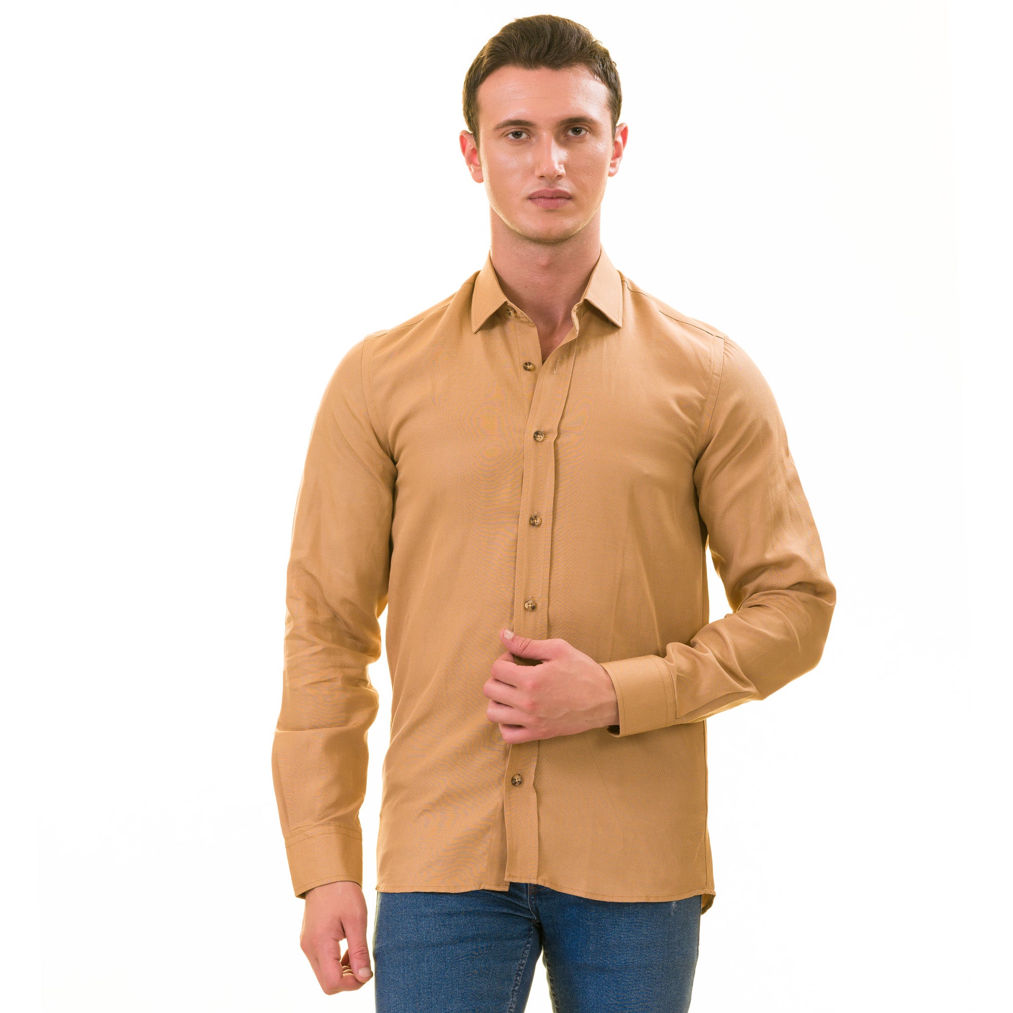 Brownish Luxury Men's Tailor Fit Button Up European Made Linen Shirts