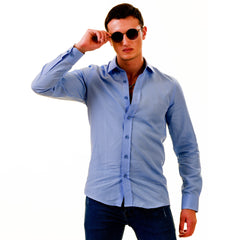 Sky Blue Luxury Men's Tailor Fit Button Up European Made Linen Shirts