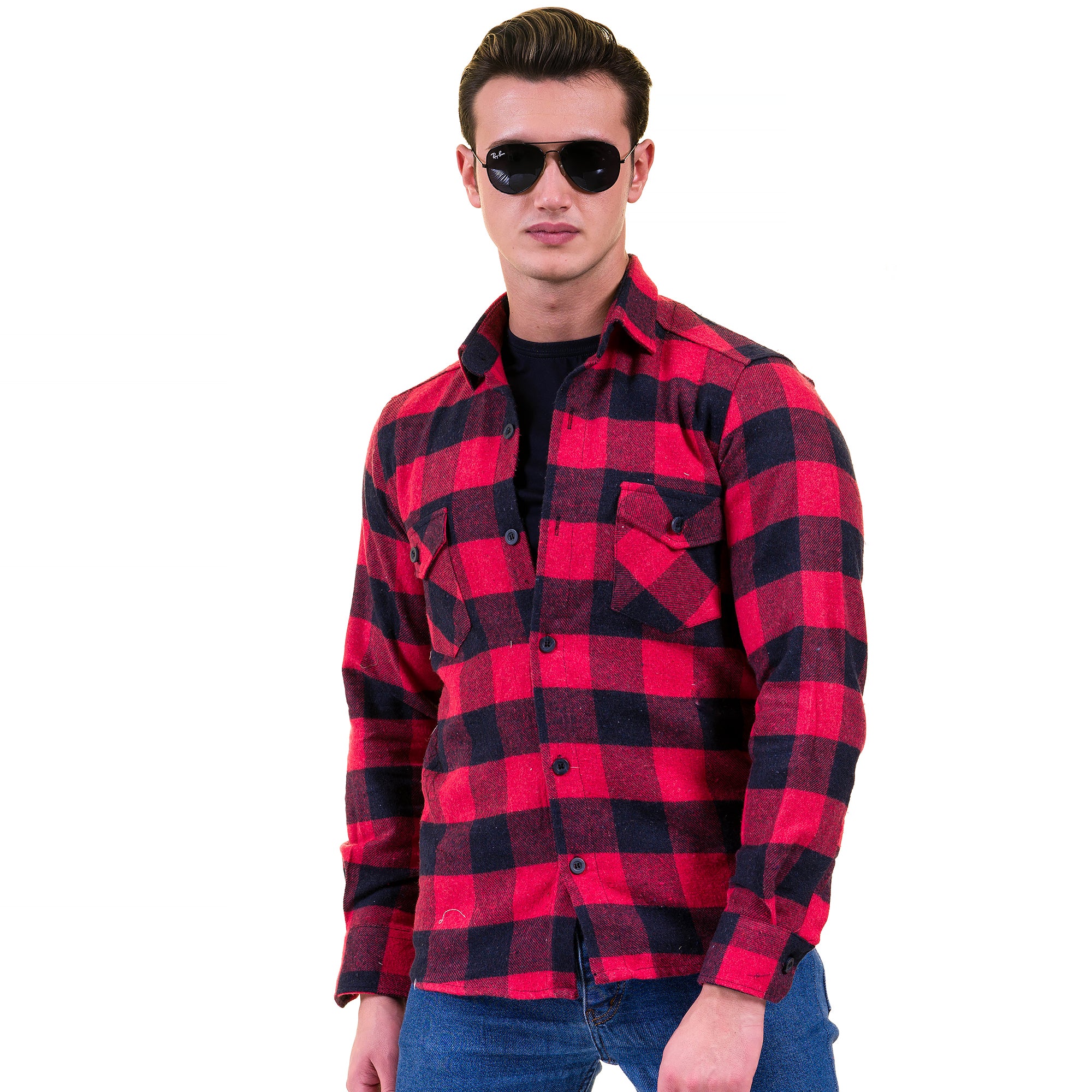 Red and black check shirt dress shop