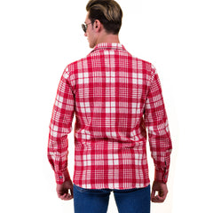 Red White Check Mens Slim Fit Designer Dress Shirt - tailored Cotton Shirts for Work and Casual Wear