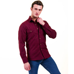 Solid Burgandy Mens Slim Fit Designer Dress Shirt - tailored Cotton Shirts for Work and Casual Wear