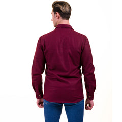 Solid Burgandy Mens Slim Fit Designer Dress Shirt - tailored Cotton Shirts for Work and Casual Wear