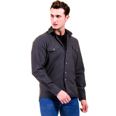 Solid Grey Mens Slim Fit Designer Dress Shirt - tailored Cotton Shirts for Work and Casual Wear