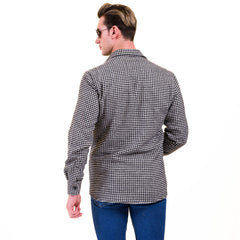 Black White Harringbone Mens Slim Fit Designer French Cuff Shirt - tailored Cotton Shirts for Work and Casual Wear