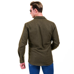 Solid Olive Green Mens Slim Fit Designer Dress Shirt - tailored Cotton Shirts for Work and Casual Wear