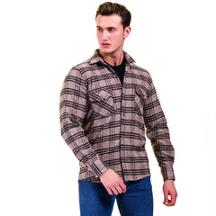 Tan Black Check Mens Slim Fit Designer Dress Shirt - tailored Cotton Shirts for Work and Casual Wear