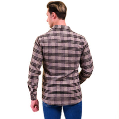 Tan Black Check Mens Slim Fit Designer Dress Shirt - tailored Cotton Shirts for Work and Casual Wear