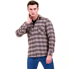 Tan Black Check Mens Slim Fit Designer Dress Shirt - tailored Cotton Shirts for Work and Casual Wear