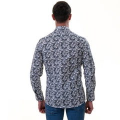 Black White Leaves Men's Slim Fit Designer French Cuff Shirt - Tailored Cotton Shirts for Work and Casual Wear