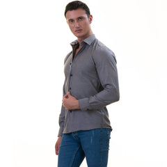 Black Oxford Men's Slim Fit Designer French Cuff Shirt - Tailored Cotton Shirts for Work and Casual Wear