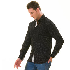 Black Floral Men's Slim Fit Designer Dress Shirt - Tailored Cotton Shirts for Work and Casual Wear
