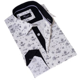 White Floral Men's Slim Fit Designer Dress Shirt - Tailored Cotton Shirts for Work and Casual Wear