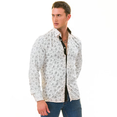 White Floral Men's Slim Fit Designer Dress Shirt - Tailored Cotton Shirts for Work and Casual Wear