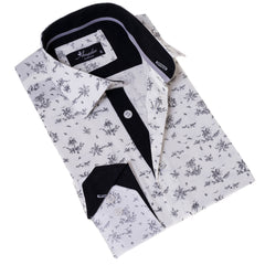 White Floral Men's Slim Fit Designer Dress Shirt - Tailored Cotton Shirts for Work and Casual Wear