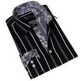 Black Striped Men's Slim Fit Designer French Cuff Shirt - Tailored Cotton Shirts for Work and Casual Wear