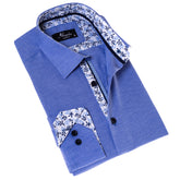 Blue inside Floral Men's Slim Fit Designer French Cuff Shirt - Tailored Cotton Shirts for Work and Casual Wear