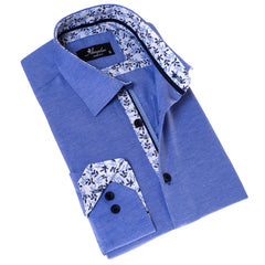 Blue inside Floral Men's Slim Fit Designer French Cuff Shirt - Tailored Cotton Shirts for Work and Casual Wear