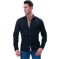 Black inside Purple Men's Slim Fit Designer French Cuff Shirt - Tailored Cotton Shirts for Work and Casual Wear