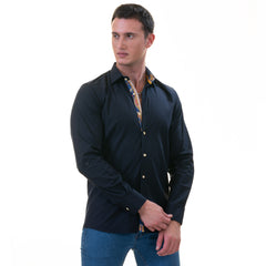 Black inside Purple Men's Slim Fit Designer French Cuff Shirt - Tailored Cotton Shirts for Work and Casual Wear