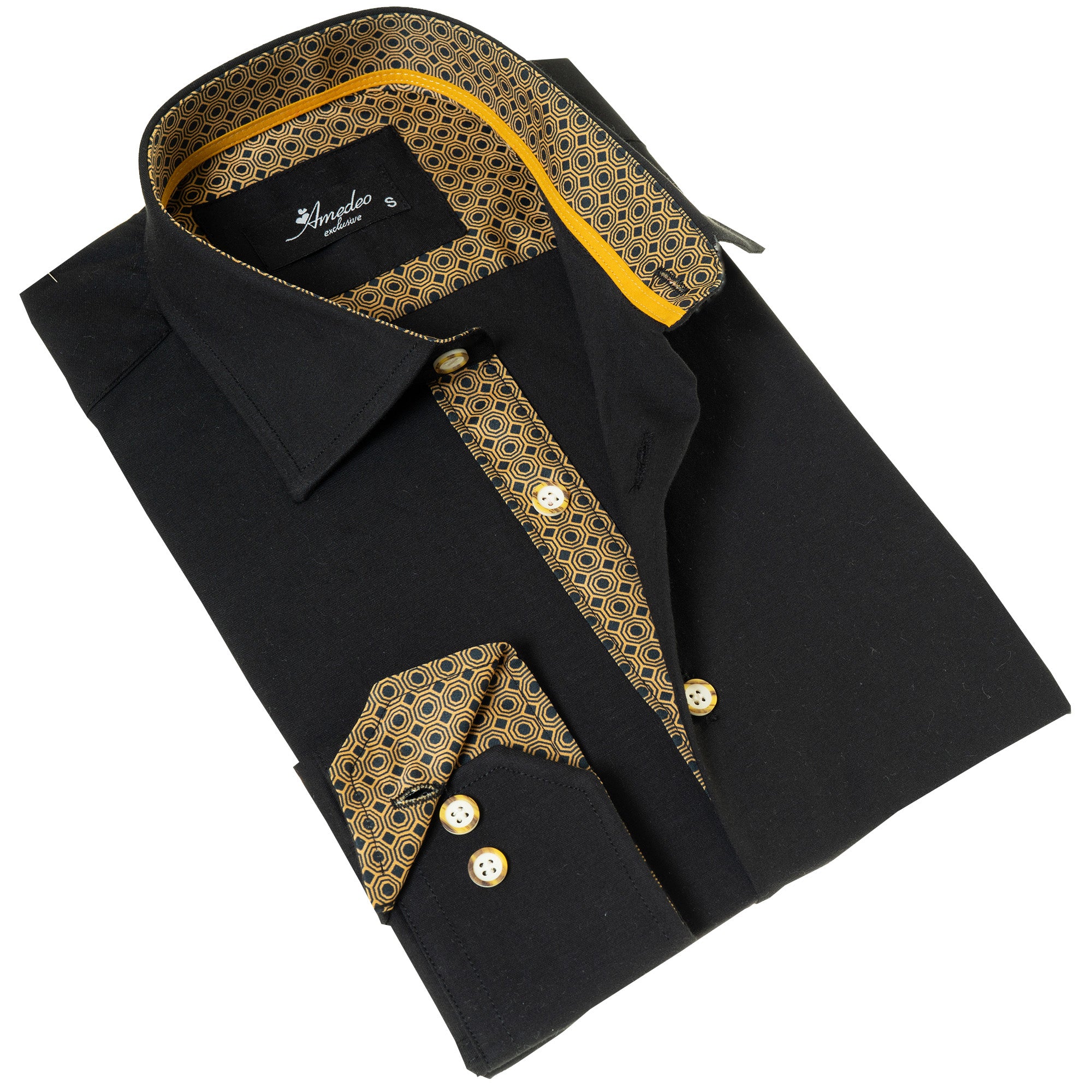 Mens Shirt Black And Gold Casual Wear Shop Stylish Black Slim Fit