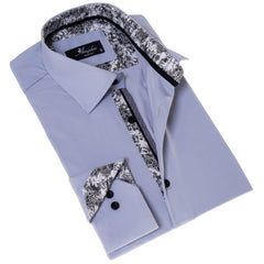 Gray inside Floral Men's Slim Fit Designer Dress Shirt - Tailored Cotton Shirts for Work and Casual Wear
