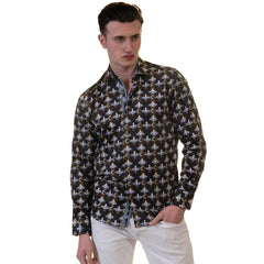 Black, Silver, Gold Medusa Head Mens Slim Fit Designer French Cuff Shirt - tailored Cotton Shirts for Work and Casual Wear